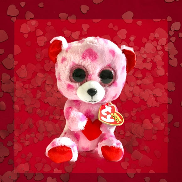 TY Retired Sweetikins Pink Bear w/Hearts 6” Beanie Boos w/Hang & Tush Tags - Picture 1 of 8